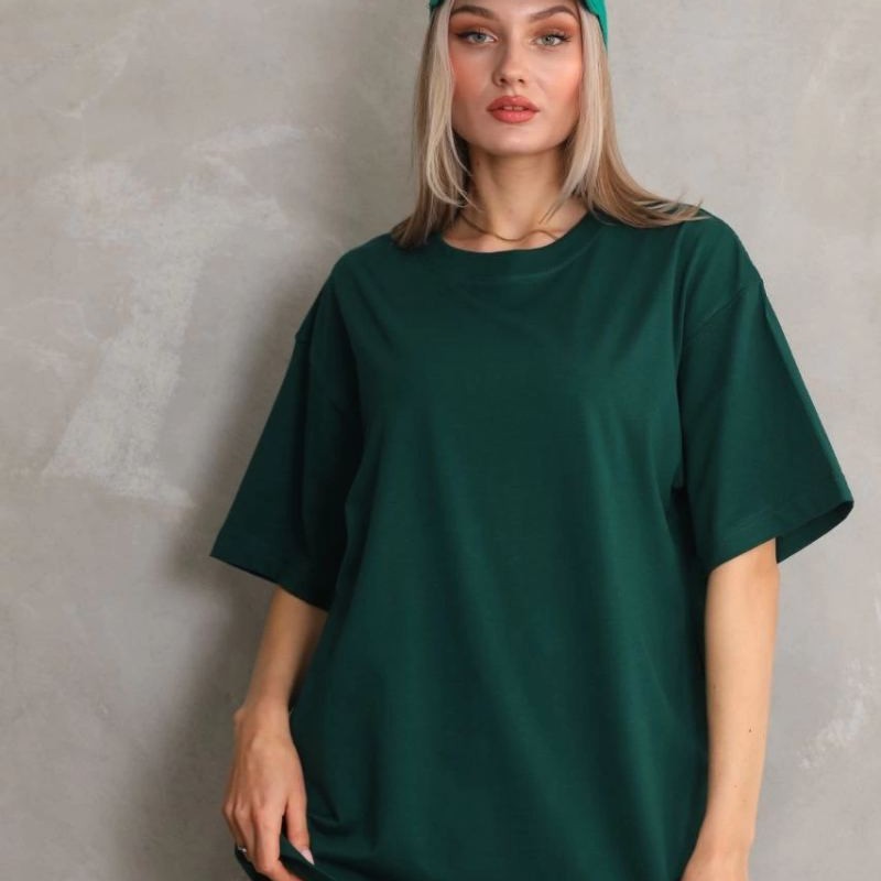 Kadın Düz  Kısa kol Penye T-shirt- Yeşil